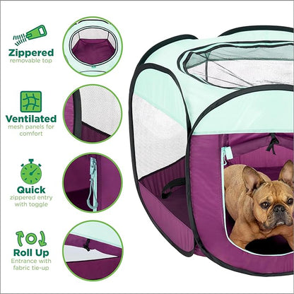Furhaven Portable Dog Playpen Cat Tent, Pet Playground/Kennel Foldable Indoor Outdoor Zippered Puppy Crate - Purple, Extra Large