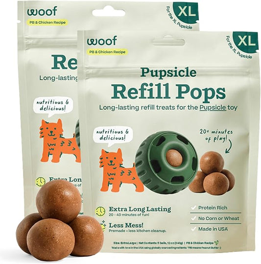 WOOF Pupsicle Refill Pops, Delicious Long Lasting Dog Treats, Pre-Made Pupsicle Refills for Dogs, Wholesome Ingredients, Low-Mess Chicken Pet Treats - XL Pops - 5 Count - 2 Pack
