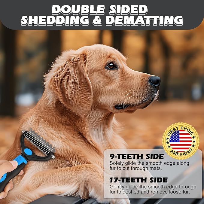 3PCS Dog Grooming Kit I Dog Brush for Shedding I Deshedding Dog Brush I Metal Dog Comb I Dog Bath Brush I Undercoat Rake for Dogs and Cats I Premium Pet Supplies (Blue Black)