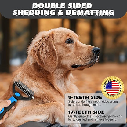 3PCS Dog Grooming Kit I Dog Brush for Shedding I Deshedding Dog Brush I Metal Dog Comb I Dog Bath Brush I Undercoat Rake for Dogs and Cats I Premium Pet Supplies (Blue Black)