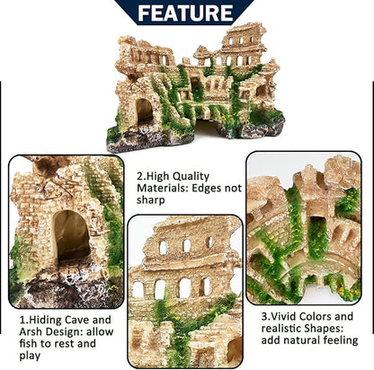 Antique Roman Column Ruin Aquarium European Castle Decoration for Fish Tank Castle Cave Hideouts Rocks Plants Supplies Accessories Safe for Freshwater and Saltwater Fish Tanks – Large