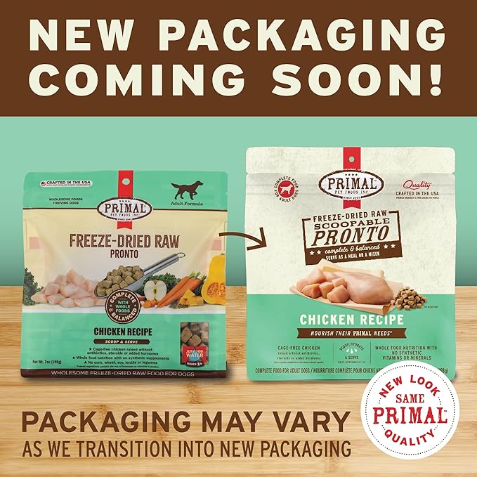 Primal Freeze Dried Dog Food Pronto, Chicken; Scoop & Serve, Complete & Balanced Meal; Also Use As Topper or Treat; Premium, Healthy, Grain Free, High Protein Raw Dog Food (16 oz, 2-Pack)