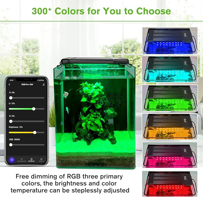 hygger 18W Smart Aquarium Light, Bluetooth LED Light with App Control, Full Spectrum Fish Tank Light with 24/7 Lighting Cycle, 5 Modes, Adjustable Timer, for 12"-18" Freshwater Planted Tank