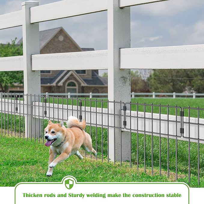 25 Pack Animal Barrier Fence, 17 in(H) X 27 Ft(L) No Dig Garden Decorative Fencing, Rustproof Metal Wire Panel Garden Fence Border for Dog Rabbits Ground Stakes Fence and Outdoor Landscape Patio