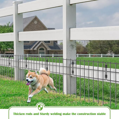 25 Pack Animal Barrier Fence, 17 in(H) X 27 Ft(L) No Dig Garden Decorative Fencing, Rustproof Metal Wire Panel Garden Fence Border for Dog Rabbits Ground Stakes Fence and Outdoor Landscape Patio