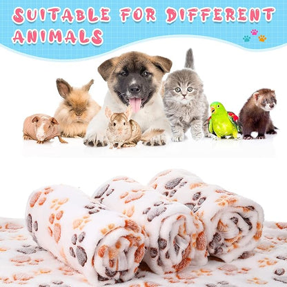 Tatuo 4 Pcs Dog Blanket Pet Puppy Blanket Puppy Teething Toys Paw Print Fleece Blanket for Pet Cat Soft Warm Sleep Mat Guinea Pig Cage Blanket(Medium(30 x 20.5 Inch),White)