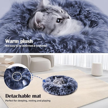 Odoland Cat Tunnel Bed with 20 Cat Toys - Indoor Plush Kitten Couch,Detachable Cats Cave Donut Tunnel & Soft Kitten Toy Set-Cozy Cat Furniture Blue