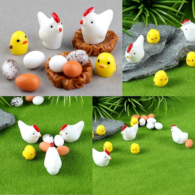 48pcs Mini Resin Animal Styles Tiny Resin Animals The Little Chicken Family Rabbit, Sheep, Cow, Big Duck, Yellow Duck, Duck, Egg, Chicken coop