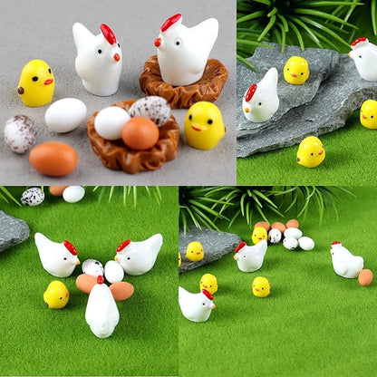 48pcs Mini Resin Animal Styles Tiny Resin Animals The Little Chicken Family Rabbit, Sheep, Cow, Big Duck, Yellow Duck, Duck, Egg, Chicken coop