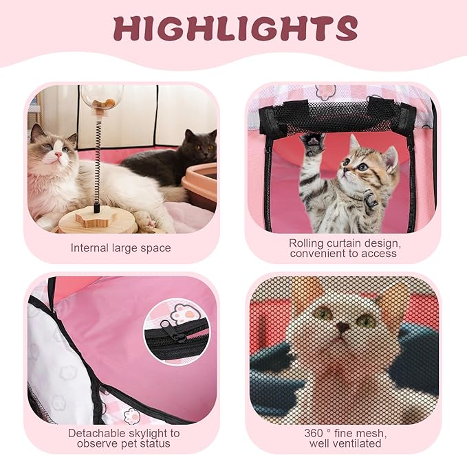 Lucky Monet Foldable Dog Playpen Cat Puppy Playpen Indoor Pop Up Pet Animal Playpen Outdoor Kennel Cage Pen Tent for Small Medium Dog Puppy Cat Kitten Rabbit - Small, Pink
