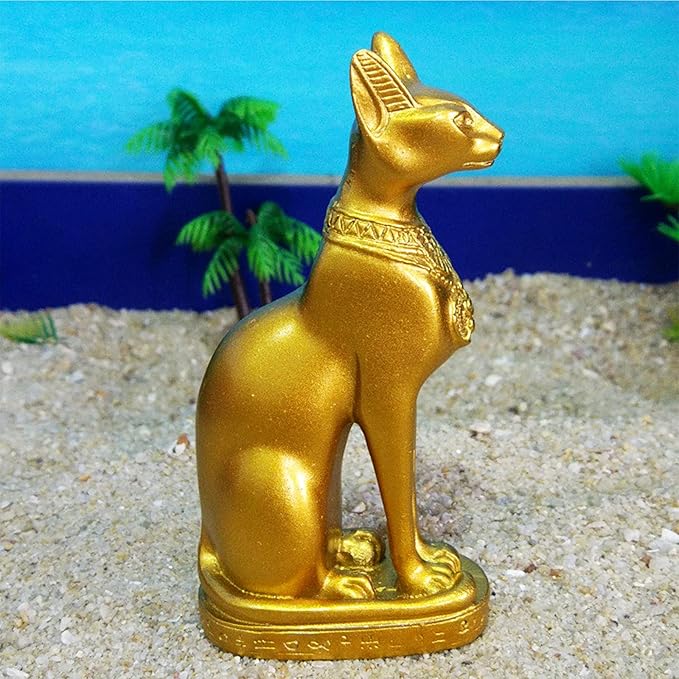 Aquarium Ancient Egypt Fish Tank Decorations Cat Goddess Bastet Reptile Turtle Lizard Spider Tanks Terrarium Egyptian Temple Décor Ornament Pet Gold