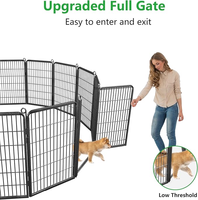 Dog Playpen Outdoor, 40" Height 34 Panels Pet Fence with Low Threshold Full Gate, Large Dog Fence Outdoor for Yard, Heavy Duty Pet Playpen Metal Play Pen Fence for RV Camping