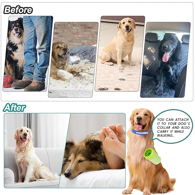 Dog Paw Cleaner, Dog Paw Washer, Buddy Muddy Paw Cleaner,Medium Portable Silicone Pet Cleaning Brush Cup, Pet Foot Washer for Small Medium Breed Dogs, Free Towel, Green