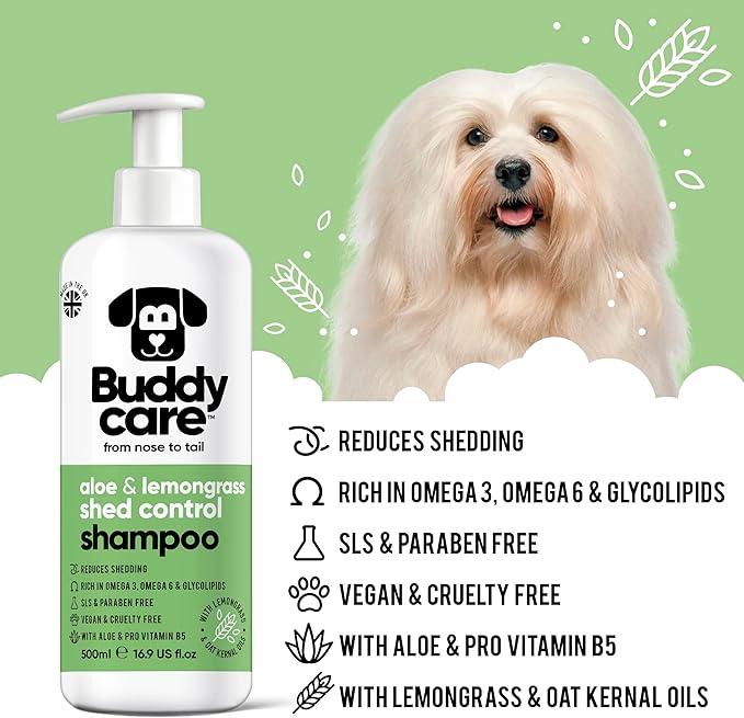 shed Control Dog Shampoo by Buddycare | Dry Skin & Itchy Skin Relief for Smelly Dogs | Deep Cleansing for Dogs Puppy Sensitive Skin | Lemongrass Scented | with Aloe & Vitamin B5 (16.90oz)