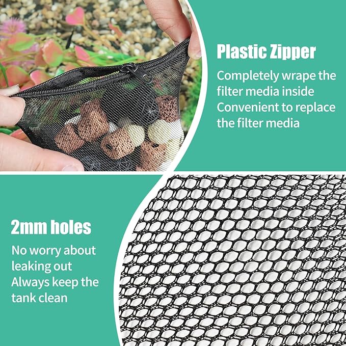 AQUANEAT 10pcs Aquarium Filter Media Bags, Fish Tank Coarse Mesh Bags with Plastic Zipper for Activated Carbon(5.5" x 8")
