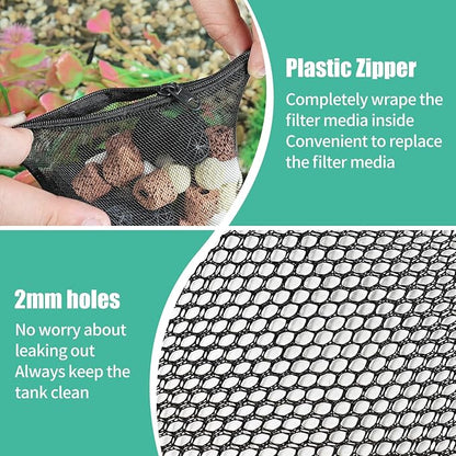 AQUANEAT 10pcs Aquarium Filter Media Bags, Fish Tank Coarse Mesh Bags with Plastic Zipper for Activated Carbon(5.5" x 8")