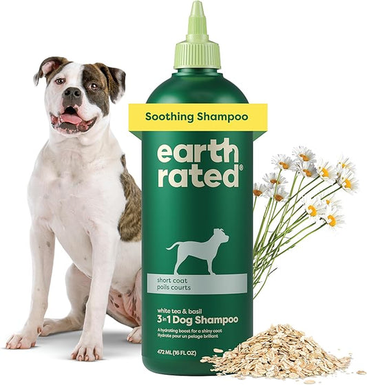 Earth Rated 3-in-1 Soothing Dog Shampoo and Conditioner, Deodorizing Oatmeal Shampoos for Dogs and Puppies, Great for Smelly Pets, White Tea and Basil Scent, 16 oz