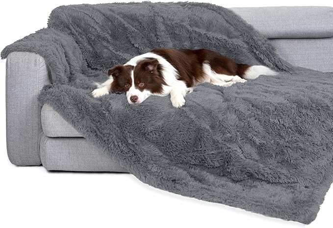 gogobunny Waterproof Dog Blanket for Large Dogs, Cats, Puppy, Reversible Faux Fur Pet Throw Blanket, Washable, Calming Furniture Protection for Sofa Bed (50x60 Inch (Pack of 1), Light Grey)