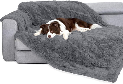 gogobunny Waterproof Dog Blanket for Large Dogs, Cats, Puppy, Reversible Faux Fur Pet Throw Blanket, Washable, Calming Furniture Protection for Sofa Bed (40x50 Inch (Pack of 1), Light Grey)