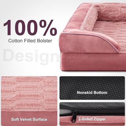 FURTIME Orthopedic Dog Beds for Large Dogs, Washable Dog Couch with Ultra Comfy Supportive Foam, Egg Foam Dog Beds Large Sized Dog with Removable Cover, Large Pet Sofa Bed Waterproof, Nonskid Bottom