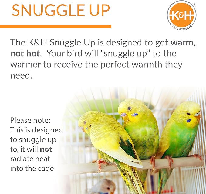 K&H Pet Products Snuggle-Up Bird Cage Heater, Bird Cage Accessory, Exotic Avian Warming Panel for Medium/Large Exotics Like Parrot, Cockatoo, Macaw, African Gray - Large 7 X 4in Gray 12V
