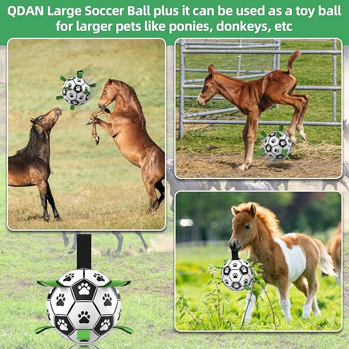 QDAN Dog Toys Extra Large Soccer Ball with Straps, Interactive Dog Toys for Tug of War, Puppy Birthday Gifts, Dog Tug Toy, Dog Water Toy, Durable Dog Balls World Cup for Large Dogs（9 Inch）