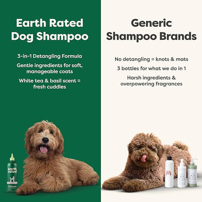 Earth Rated 3-in-1 Detangling Dog Shampoo and Conditioner, Deodorizing Oatmeal Shampoos for Dogs and Puppies, Great for Smelly Pets, White Tea and Basil Scent, 16 oz