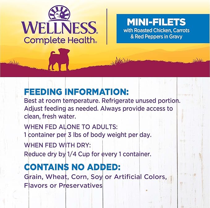 Wellness Natural Pet Food Petite Entrees Mini Fillets Grain Free Natural Wet Small Breed Dog Food, Roasted Chicken, Carrots & Red Peppers, 3-Ounce Cup (Pack of 24)