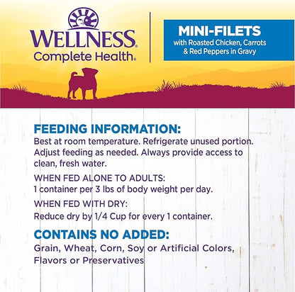 Wellness Natural Pet Food Petite Entrees Mini Fillets Grain Free Natural Wet Small Breed Dog Food, Roasted Chicken, Carrots & Red Peppers, 3-Ounce Cup (Pack of 24)