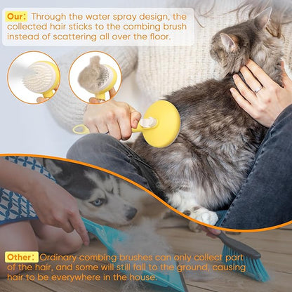 Dog Steam Grooming Brush and Metal Comb Combo, Manual Steamy Dog Brush With Water, Self Cleaning Slicker Brush, Dog Massager Brushes, Multifunctional Pet Hair Comb for Removing Tangled And Loose Hair