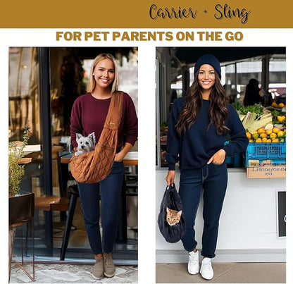 SUSU Cat Sling & Dog Slings for Small Dogs up to 9lbs | Ultra-Soft Parachute-Grade Fabric, Adjustable Strap and Closure | Dual Carry Options Puppy Carrier | Cat Carrier Pouch with Two Zipper Pockets