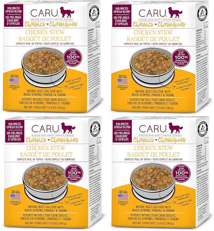 Caru - Classics Chicken Stew for Dogs - Healthy Wet Dog Food or Food Topper - Balanced Omega Blend - 12.5 oz Cartons - Pack of 4