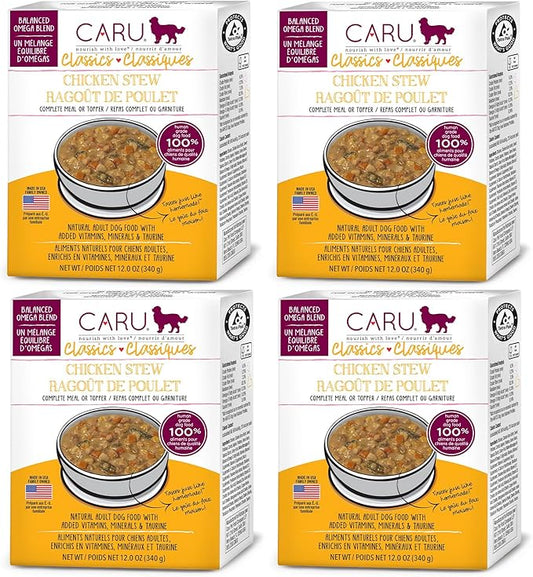 Caru - Classics Chicken Stew for Dogs - Healthy Wet Dog Food or Food Topper - Balanced Omega Blend - 12.5 oz Cartons - Pack of 4