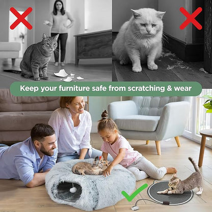 2-Pack Cat Tunnel Donut Bed and Cat Scratch Pad, Interactive Cat Tunnels for Indoor Cats, Fits Multiple Cats Up to 15 lbs, Cozy and Durable Cat Hideaway Toy for Kittens, Puppies, Rabbits (Grey)
