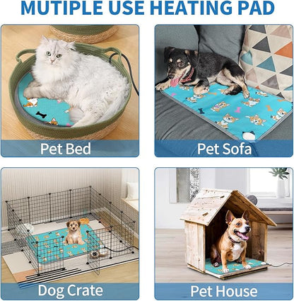 Dog Heating Pad for Dogs 28x18in Waterproof Pet Heating Pad Smart Thermostat Switch, Whelping Supplies Heated Dog Bedï¼_dding Wire Rope Wires Puppy Heating Pad Mat-Blue