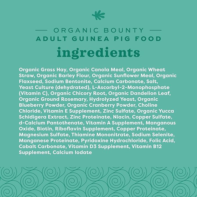 Oxbow Organic Bounty Guinea Pig Food, Adult Guinea Pig, Made with Oxbow Timothy Hay, USDA Organic Pet Food Pellets with Vitamin C, Small Animal Pet Products, Made in USA, High Fiber, 3 lb. bag