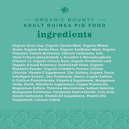 Oxbow Organic Bounty Guinea Pig Food, Adult Guinea Pig, Made with Oxbow Timothy Hay, USDA Organic Pet Food Pellets with Vitamin C, Small Animal Pet Products, Made in USA, High Fiber, 3 lb. bag