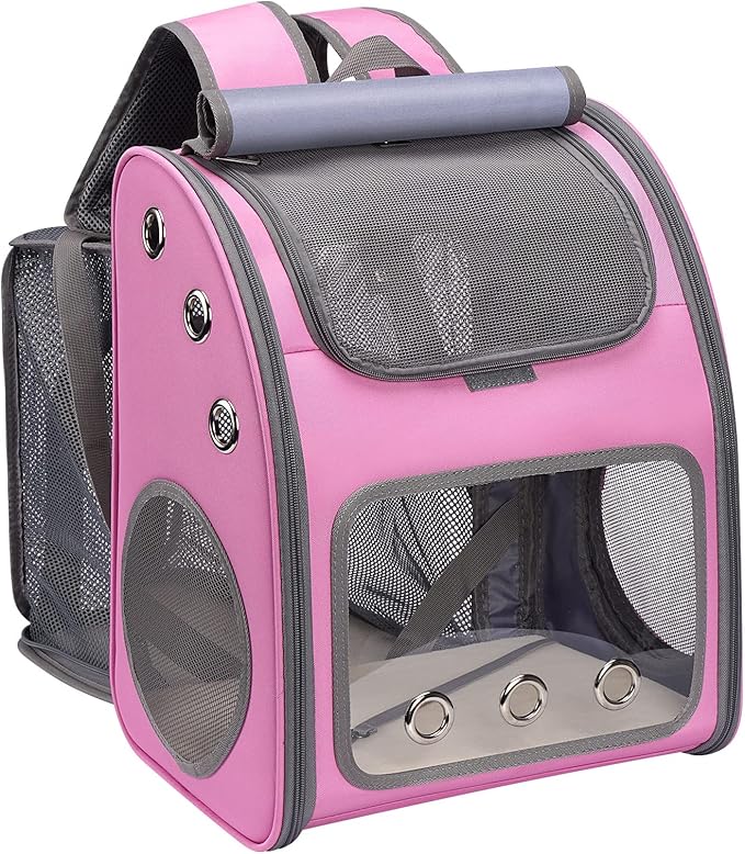 Expandable Pet Carrier Backpack for Cats, Dogs and Small Animals, Portable Pet Travel Carrier, Super Ventilated Design, Airline Approved, Ideal for Traveling/Hiking/Camping, Pink