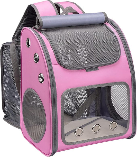 Expandable Pet Carrier Backpack for Cats, Dogs and Small Animals, Portable Pet Travel Carrier, Super Ventilated Design, Airline Approved, Ideal for Traveling/Hiking/Camping, Pink