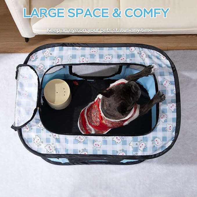 Portable Pet Playpen Cat Cages Indoor， 35.4" L x 27.6" W x 23.6" H Collapsible Dog Crates Made of 600D Oxford Material Tent Kennel Playpen for Dogs Cat and Rabbit Travel Dog Playpen Indoor (L, Blue)