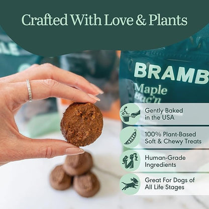 BRAMBLE Dog Treats. Plant-Based Treats for Dogs, Wheat-Free Everyday Dog Treats. Maple Bac'n, Made with Real Ingredients, Soft & Chewy Cookies. 8 oz