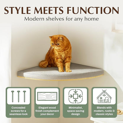 Large 9.84” CALLICO HAVEN- Corner Cat Wall Shelves, Modern Wall-Mounted Cat Furniture, Corner Wall Hammock for Cats, Space-Saving Wall Cat Tree Bed, Sturdy/Hidden Mounts, Washable Cover- Fan Shape