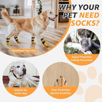 Reflective Dog Socks to Prevent Licking Paws, Dog Paw Protector, Hardwood Floors Anti Slip, Non Slip Dog Socks with Grippers, Dog Booties and Paw Protectors for Indoor Use - Size Medium