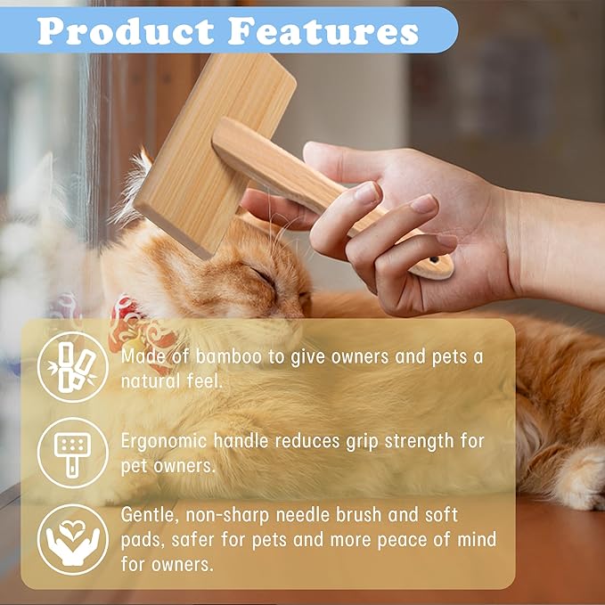 Dog Brush for Removing Shedding, Tangles and Fluff, Pin Brush for Dogs and Cats with Bamboo Handle, 1 Count, Oblong, All Hair Type, Pet Grooming Brush, Promotes Pet Relaxation