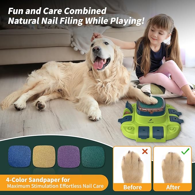 Dog Scratch Board, 3-in-1 Puzzle Toy & Dog Nail File, Enrichment Toys with Treat Dispenser, Scratch Pad for Nails with 8 Sandpapers & Anti-Slip Mat for All Floors, Yellow