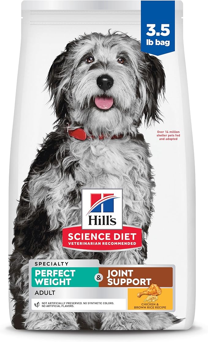 Hill's Science Diet Perfect Weight & Joint Support, Adult 1-6, Weight Management & Joint Support, Dry Dog Food, Chicken & Brown Rice, 3.5 lb Bag