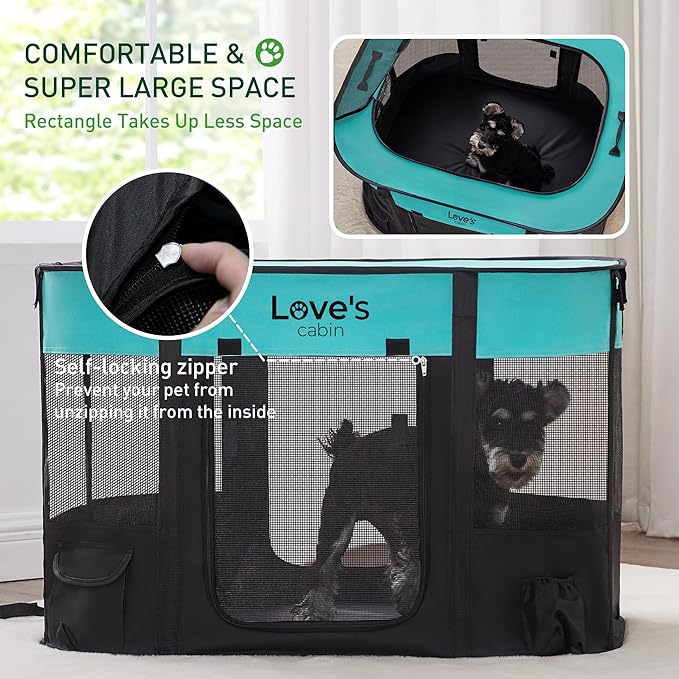 Love's cabin Pet Puppy Dog Playpen, Large Dog Tent Crates Cage Indoor/Outdoor, Portable Exercise Playpen for Dog and Cat, Foldable Pop Up Dog Kennel Playpen with Carring Case (L, Green)