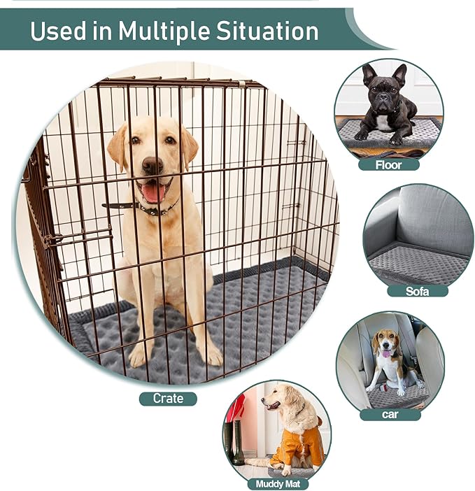 Dog Crate Pad 24x17 inch Gray Memory Foam Dog Bed Mat for Small Dog Cat Grey Washable Puppy Sleeping Bed Anti Slip