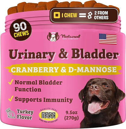 Natural Dog Company Urinary & Bladder Supplement for Dogs – Cranberry & D-Mannose Soft Chews with Marshmallow Root & Astragalus – Supports Urinary Tract Health, Bladder Function & Normal Urine Flow