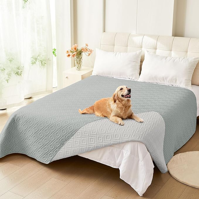 hyha Waterproof Dog Blanket, Soft Pet Bed Blankets, Waterproof Sofa Couch Cover for Dogs Washable, Reversible Pet Couch Covers for Sofa Furniture (68x82 Inch, Grey/Light Grey)